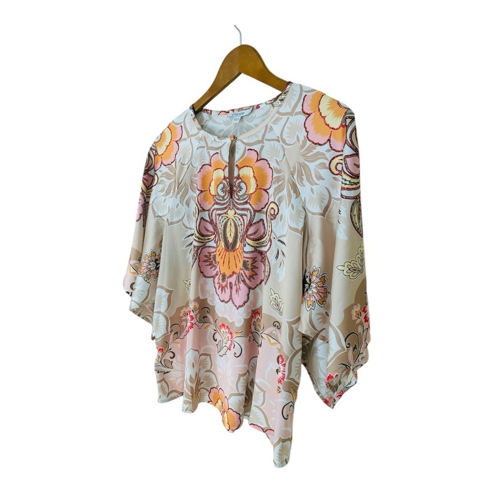 Chico's Pastel Scarf Print Satin Floral Keyhole Blouse Top 0 Small 4 - Picture 7 of 12